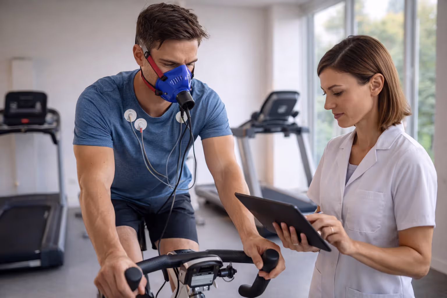 Fitness assessment session with trainer monitoring guest performance