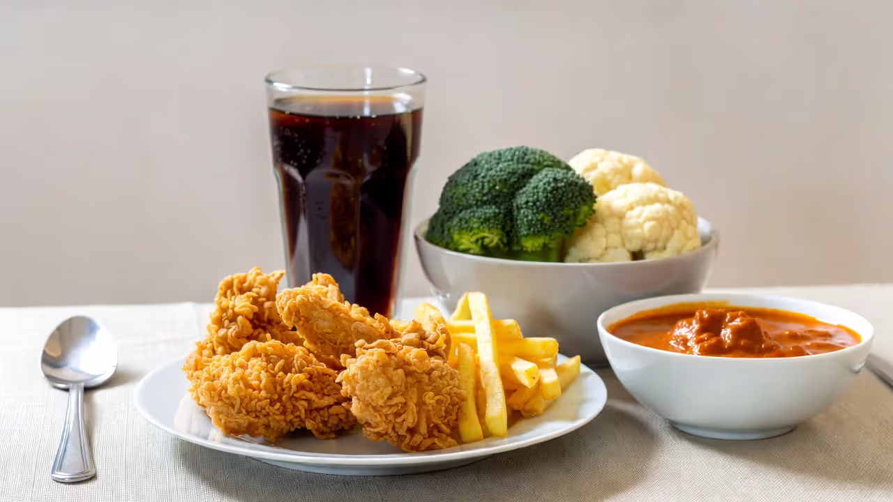 Fried food, raw cruciferous vegetables, soda, and spicy curry as foods to avoid before yoga.