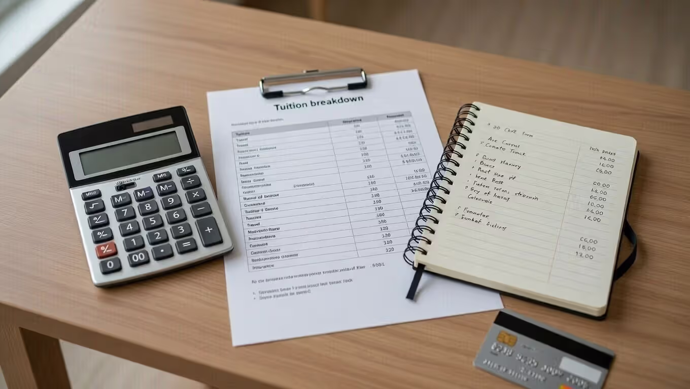 Budget planning worksheet and calculator for yoga teacher training costs.