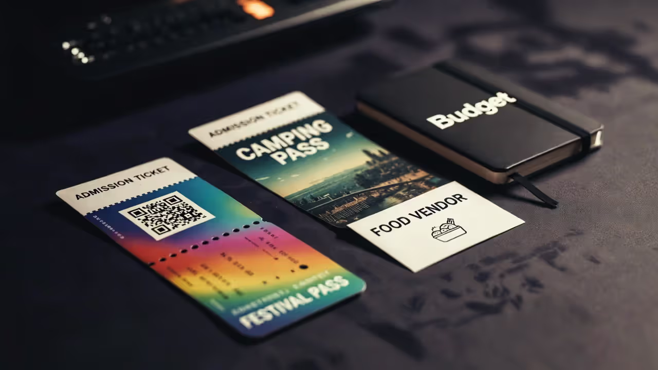 Breakdown of yoga festival costs including ticket, camping, and food expenses.