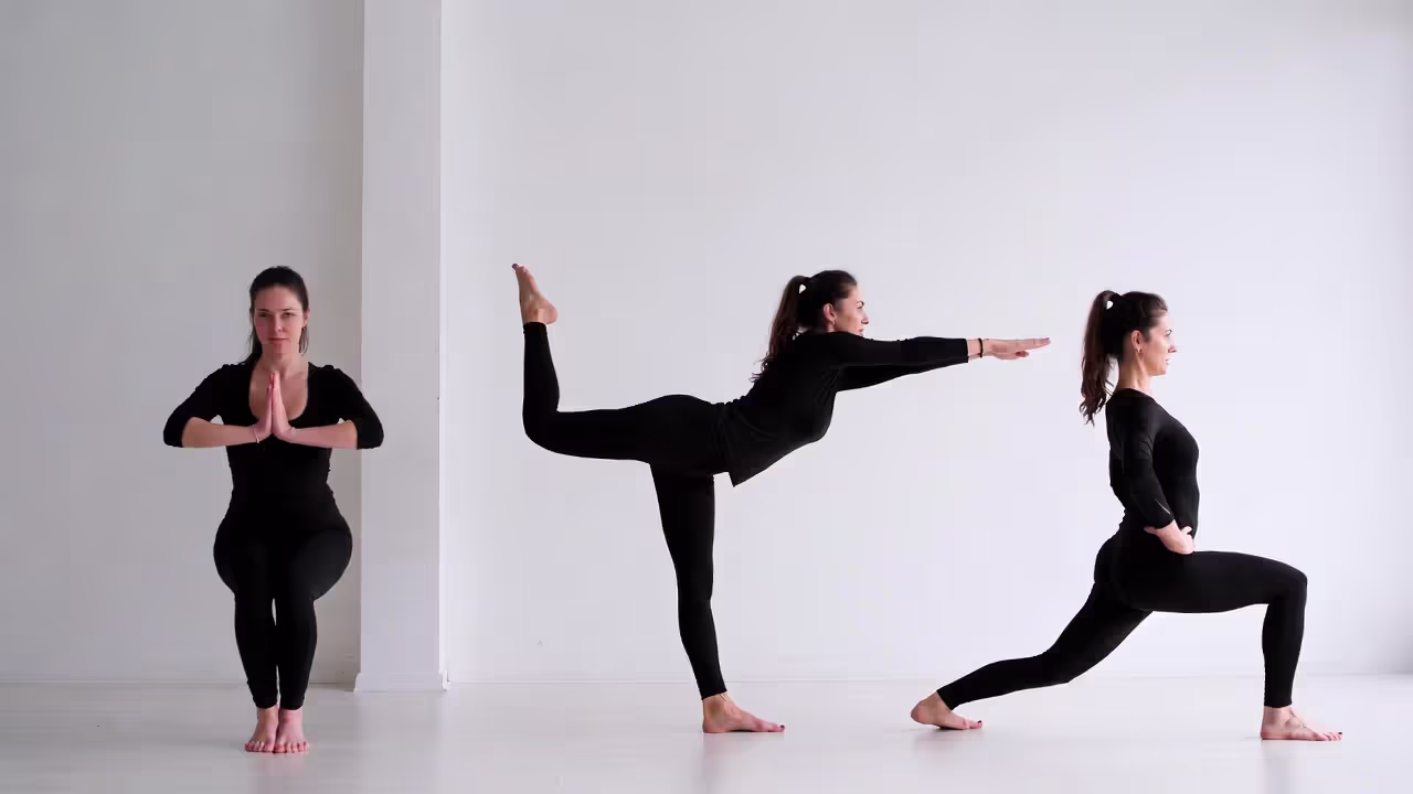 Demonstration of high-intensity yoga poses for strength and balance.