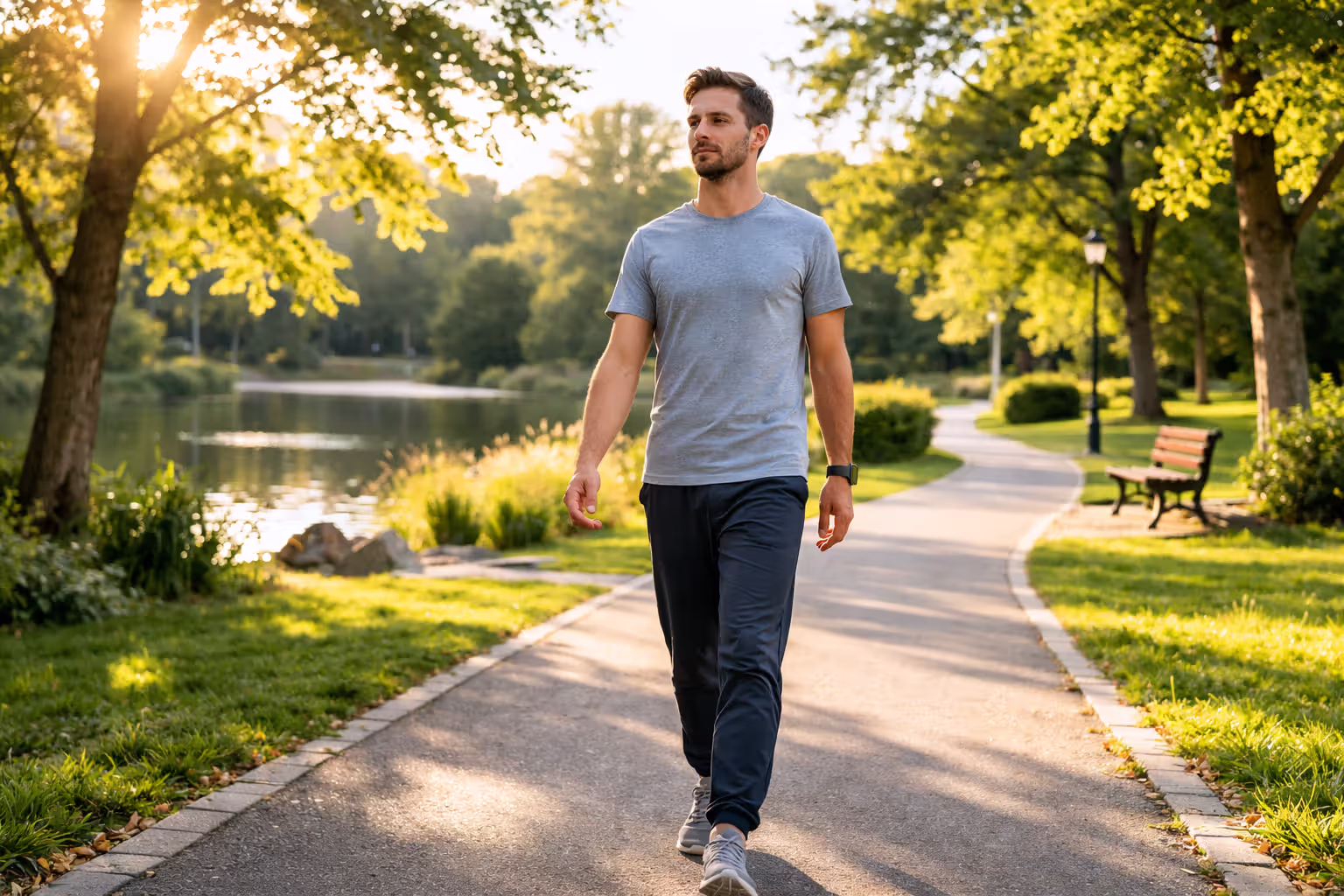 Person practicing slow walking meditation outdoors