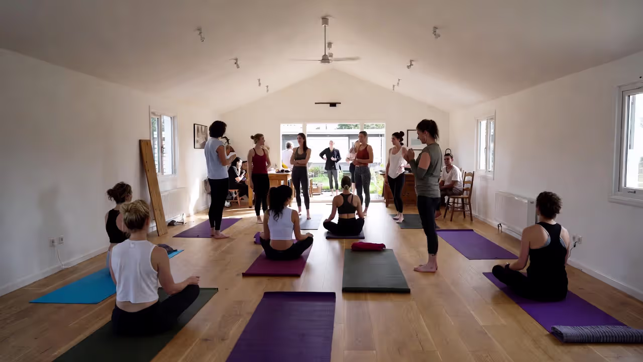 Small domestic weekend yoga retreat setting.